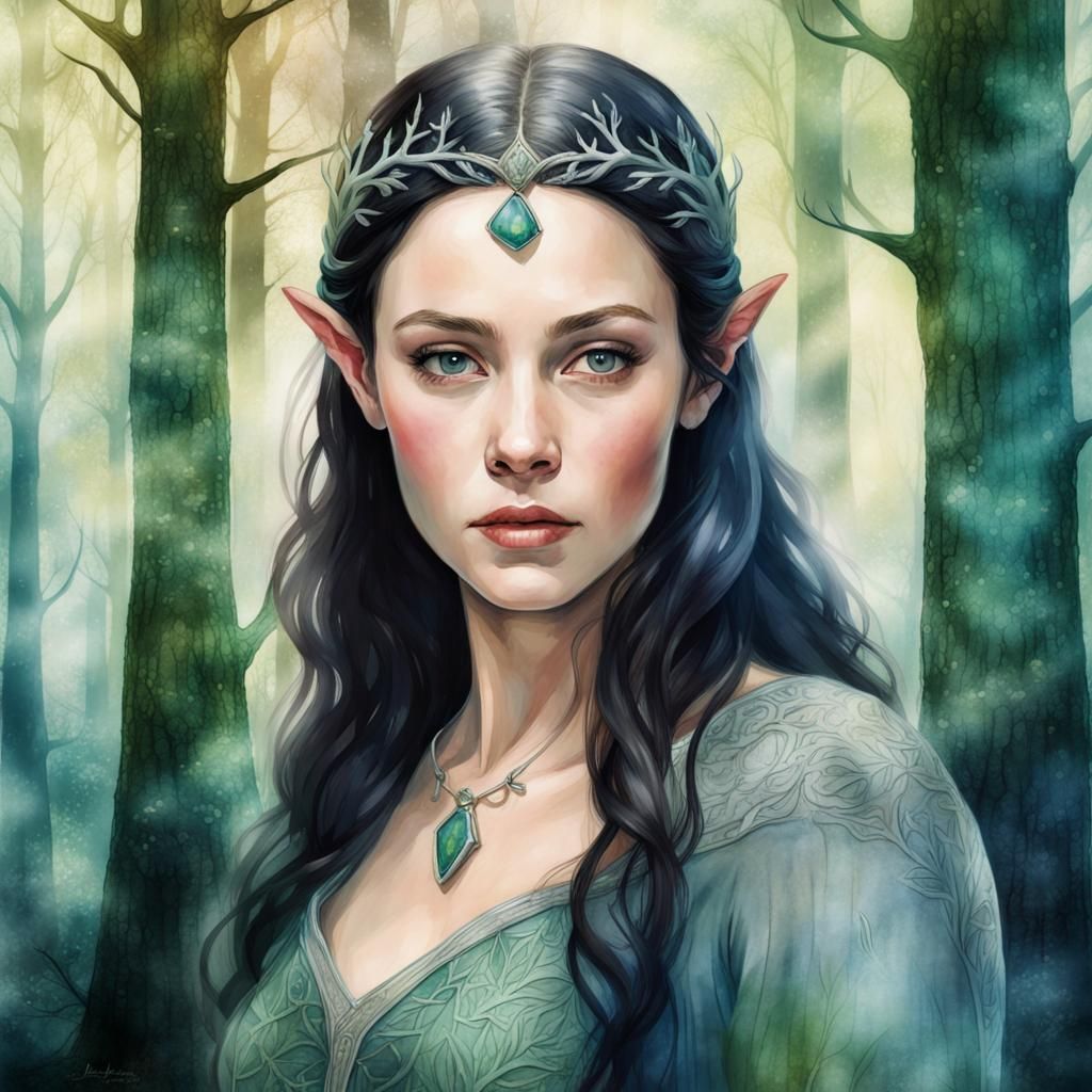 Arwen Undómiel Portrait in Watercolor Style