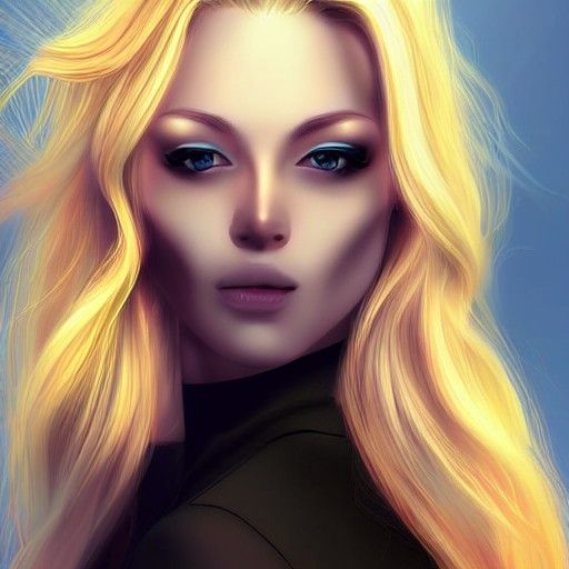 Blond Woman in Black Dress: Digital Art