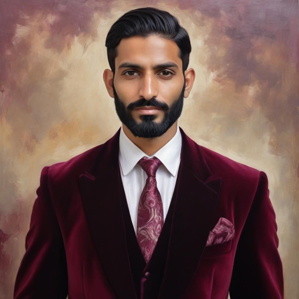 Elegant Gentleman in Burgundy Suit, Impressionist Oil Painti...
