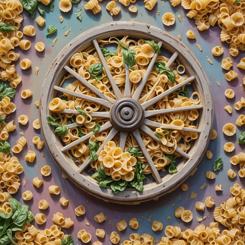 Wagon Wheel Pasta in Pastel Oil Painting