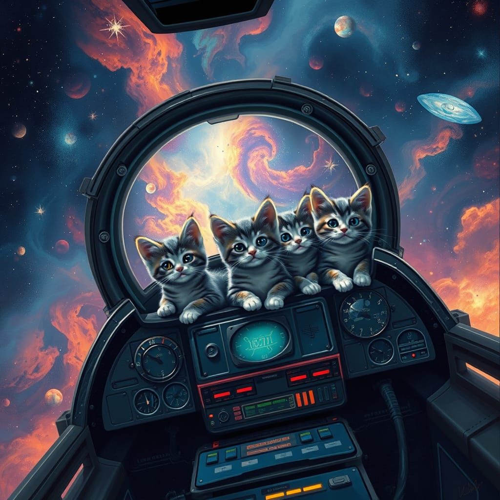 Kittens Explore Cosmic Horizon in a Dazzling Nebula Dreamsca...