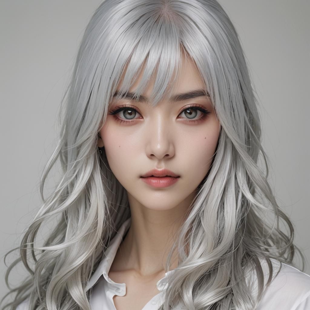 Ethereal Silver-Haired Woman in Photo Style