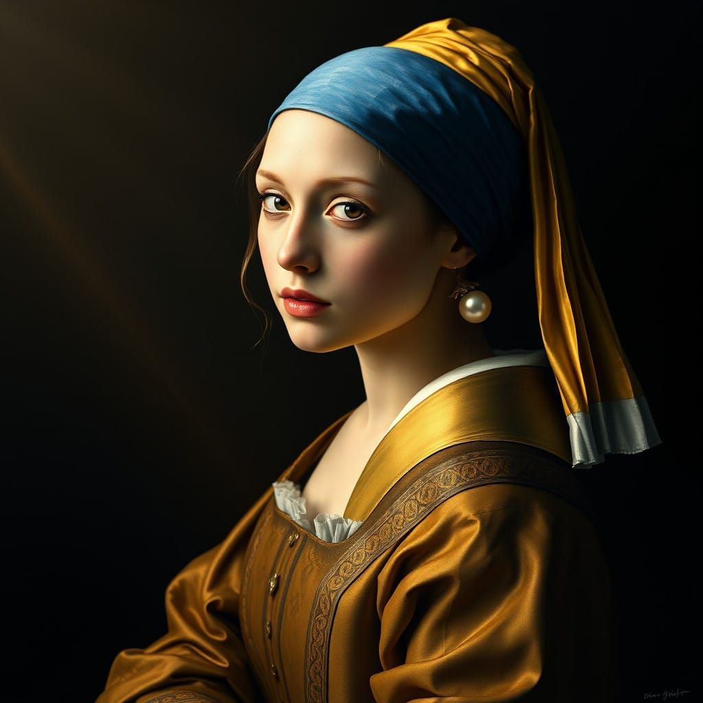 Ethereal Young Woman with Pearl Earring in Golden Light