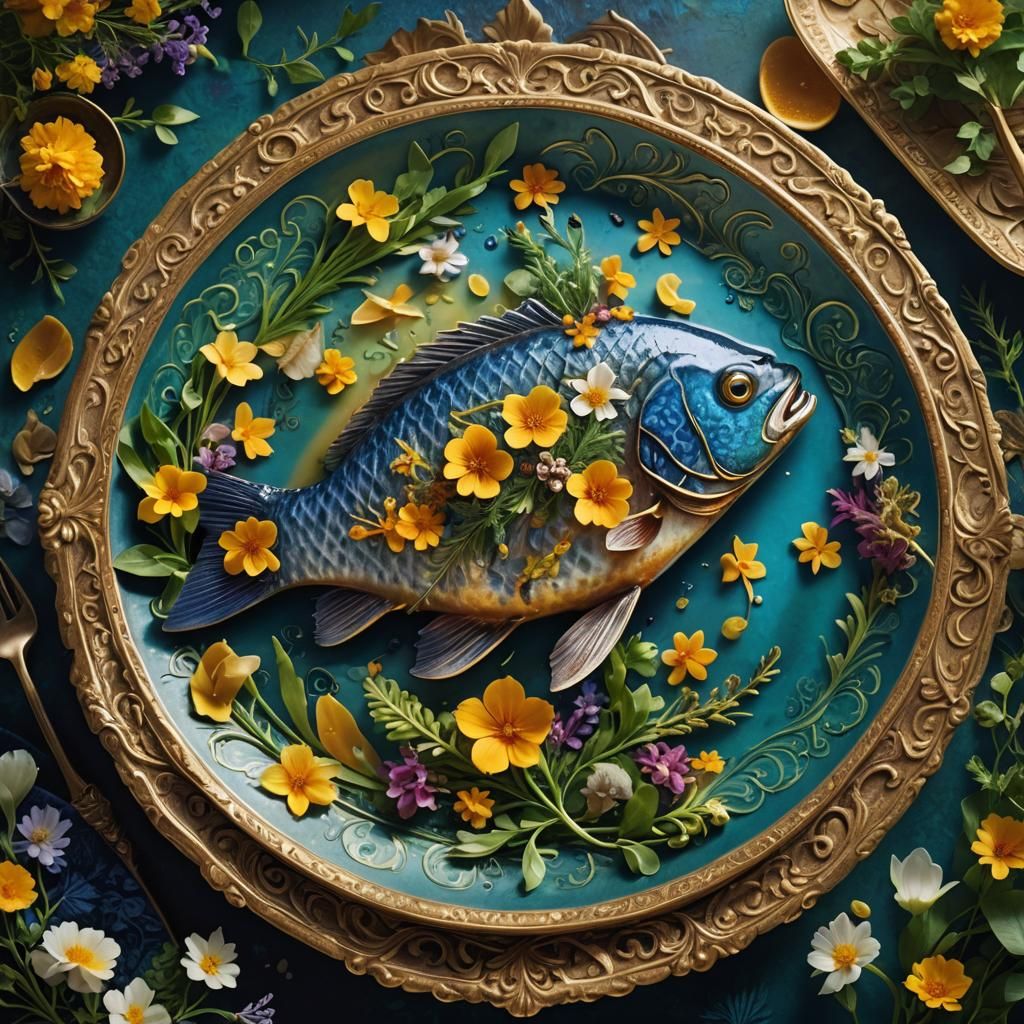 Fantastical Fish Dish: Detailed Matte Painting