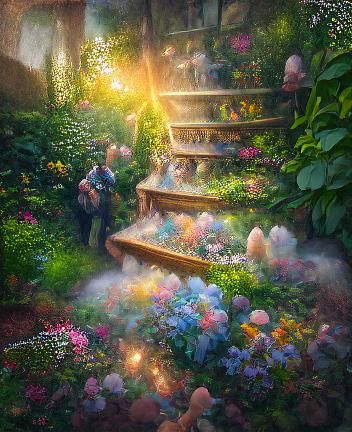 Ethereal Secret Garden in Golden Light