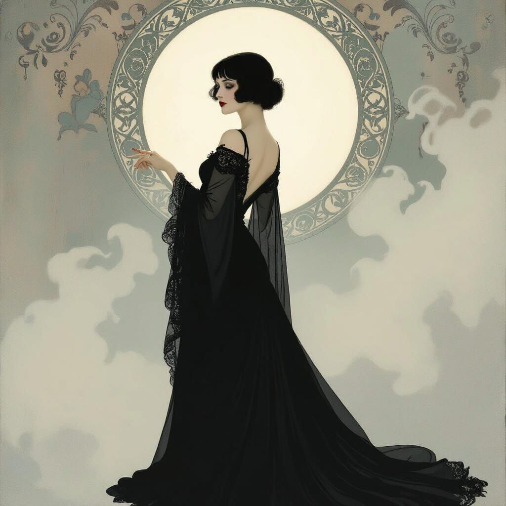 Louise Brooks in Mystical Gown: Art Nouveau Style