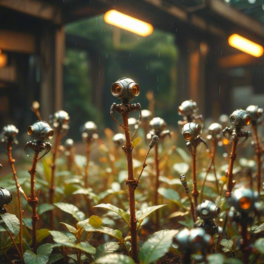 Ethereal Mechanical Garden Blooms in Industrial Splendor