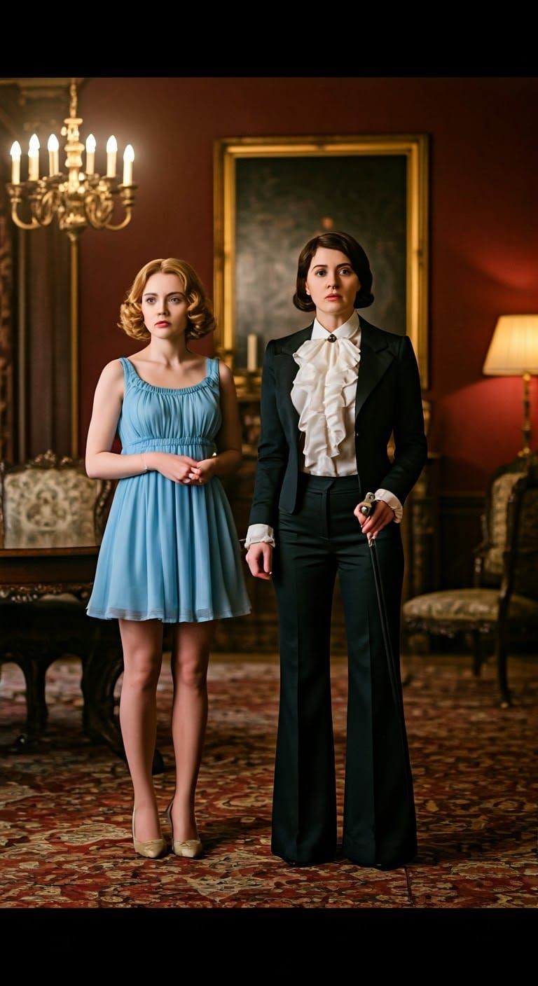 Nervous Women in Vintage Manor House