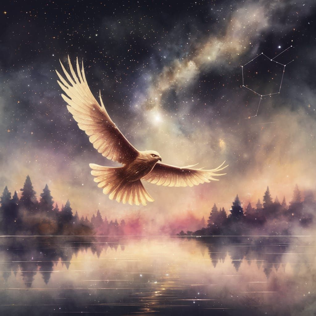 Golden Hawk Soars Through Cosmic Starlit Expanse