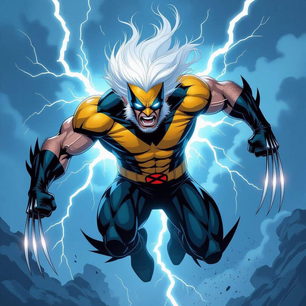 Storm Wolverine Hybrid Unleashing Claws in Lightning