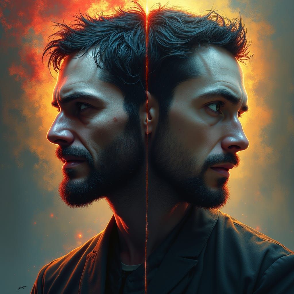 Contrasting Emotions: Hyperrealistic Portrait in Concept Art...