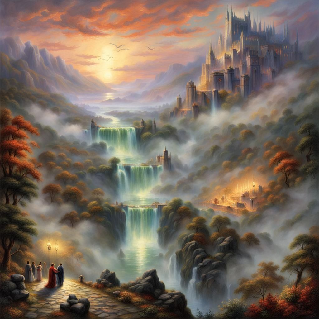 Dante's Inferno: Ethereal Fantasy in Kinkade Style