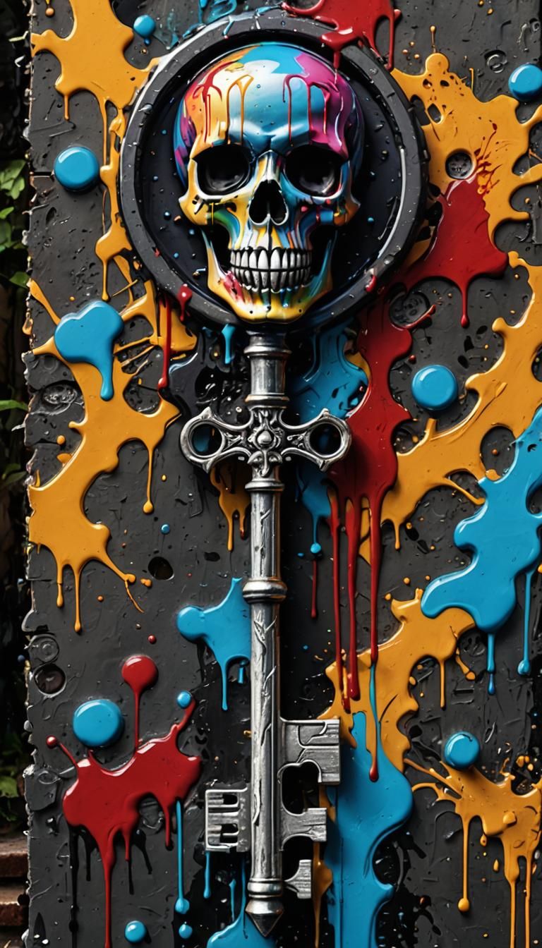 Skeleton Key Graffiti Art in Street Style