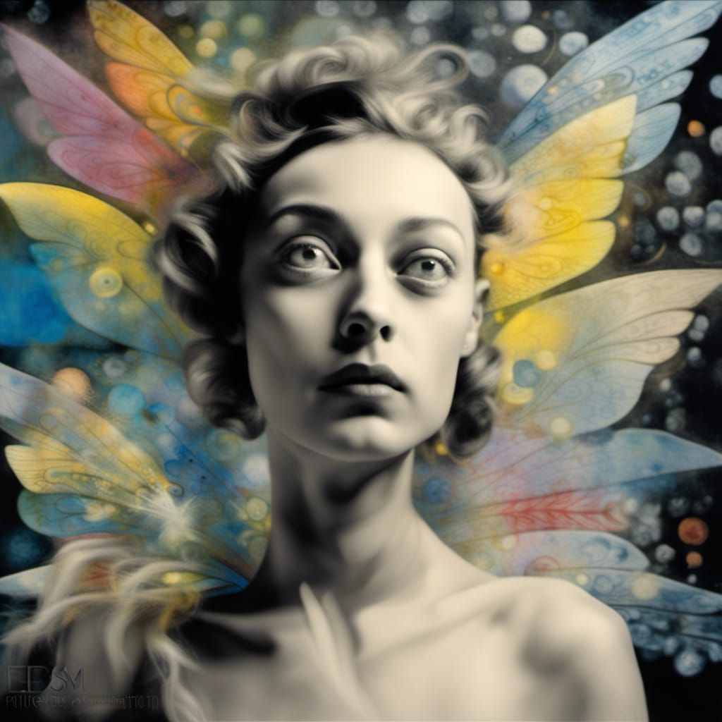 Winged Fairies in Dandelion Dreamscape, Surreal Art