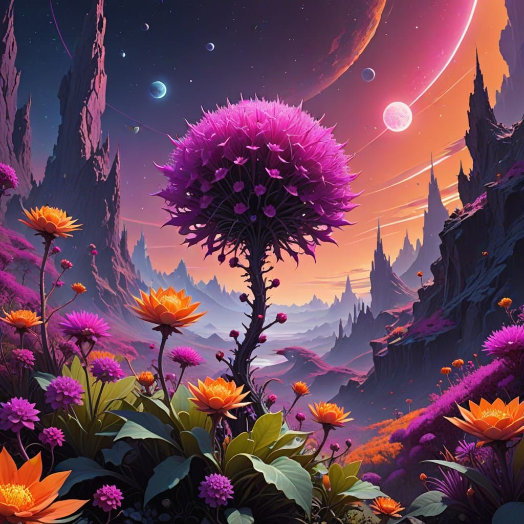 Retrofuturistic Jirai Kei Landscape with Fractal Blooms