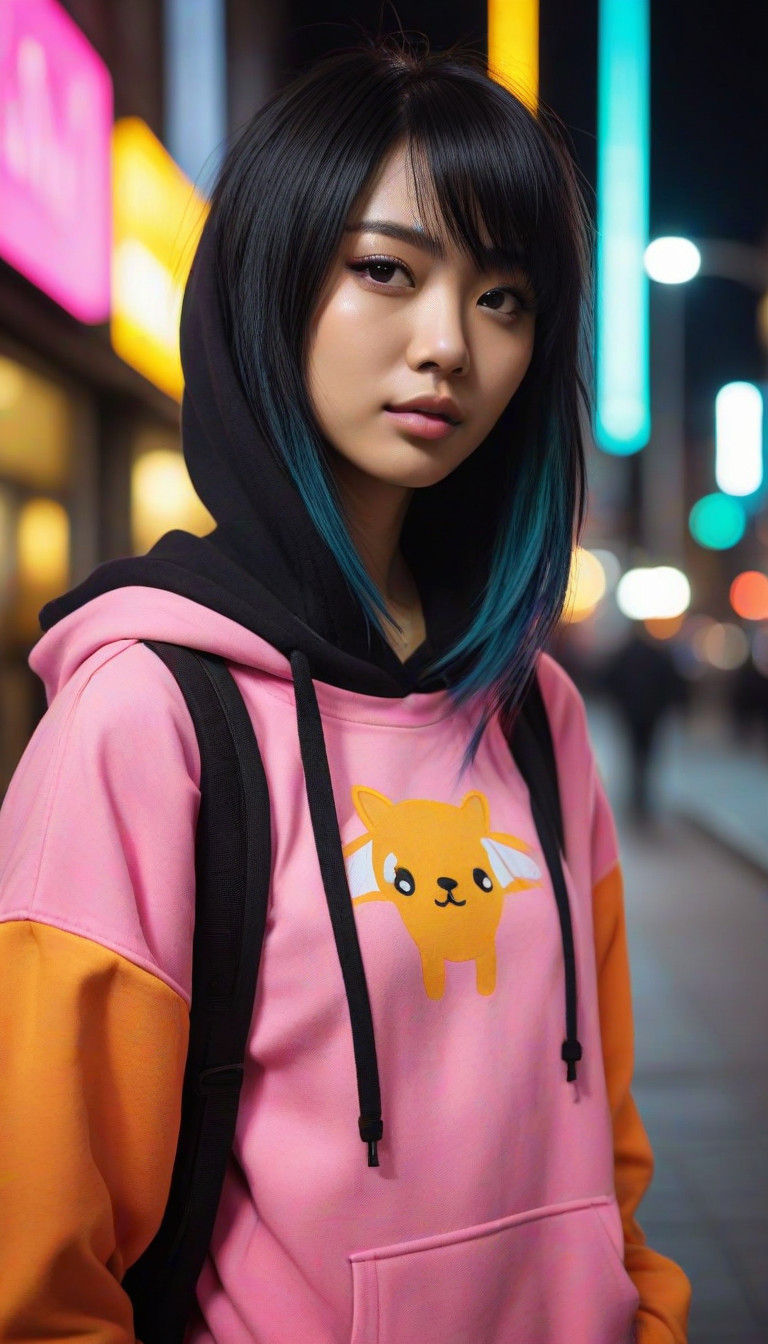 Urban Emo Girl Captured in Vibrant Street Art Style