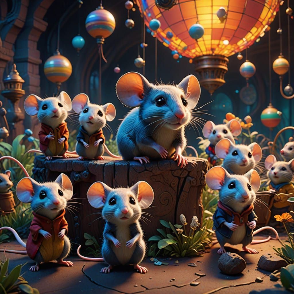 Whimsical Mice in a Vibrant Disney-Inspired World