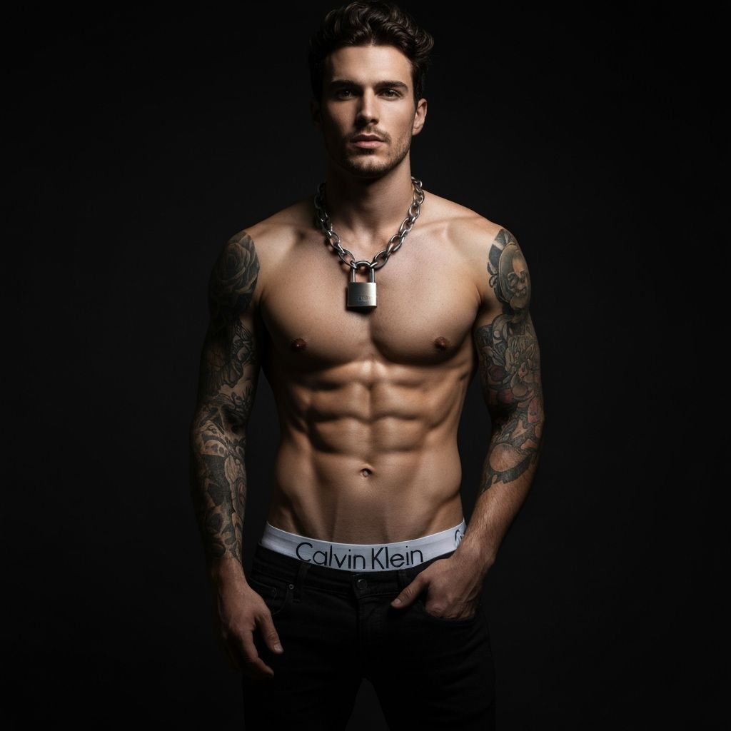 Athletic Man's Dramatic Portrait in Sharp Shadow