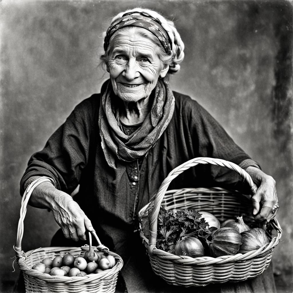 Detailed Portrait of an Old Woman in Grayscale