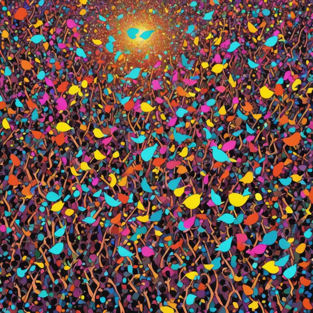 Psychedelic Woodstock Scene in Vibrant Screen Print Style