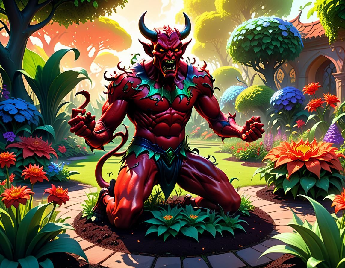 Red Devil Plants Flowers in Lush Garden