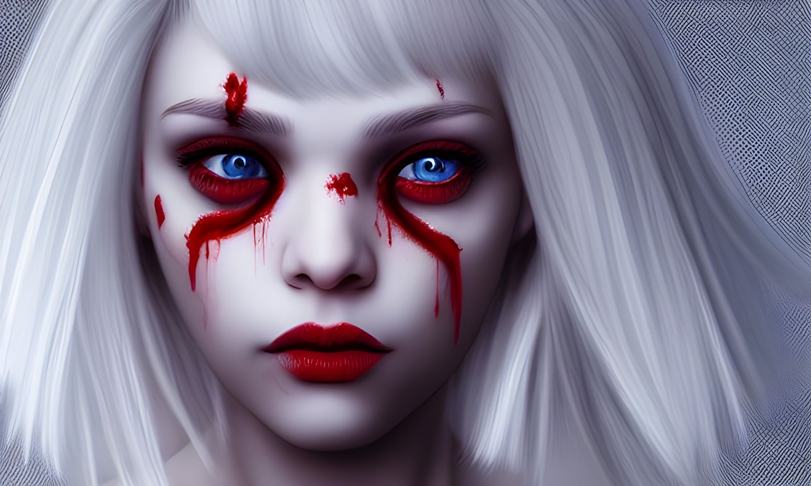 Hyperrealistic Portrait of White-Haired Girl in Horror Style