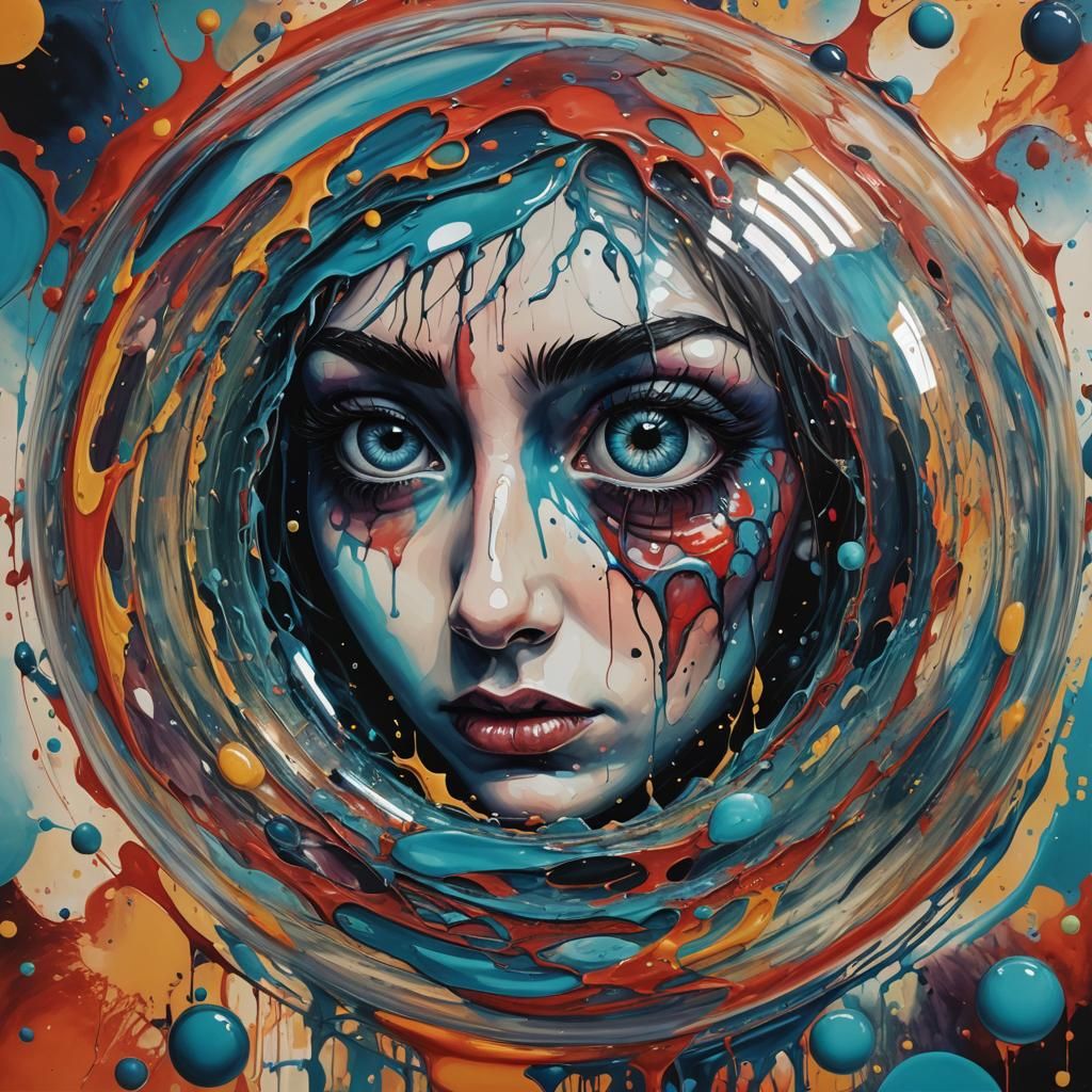 Desperate Eyes Crying in a Bubble of Pain