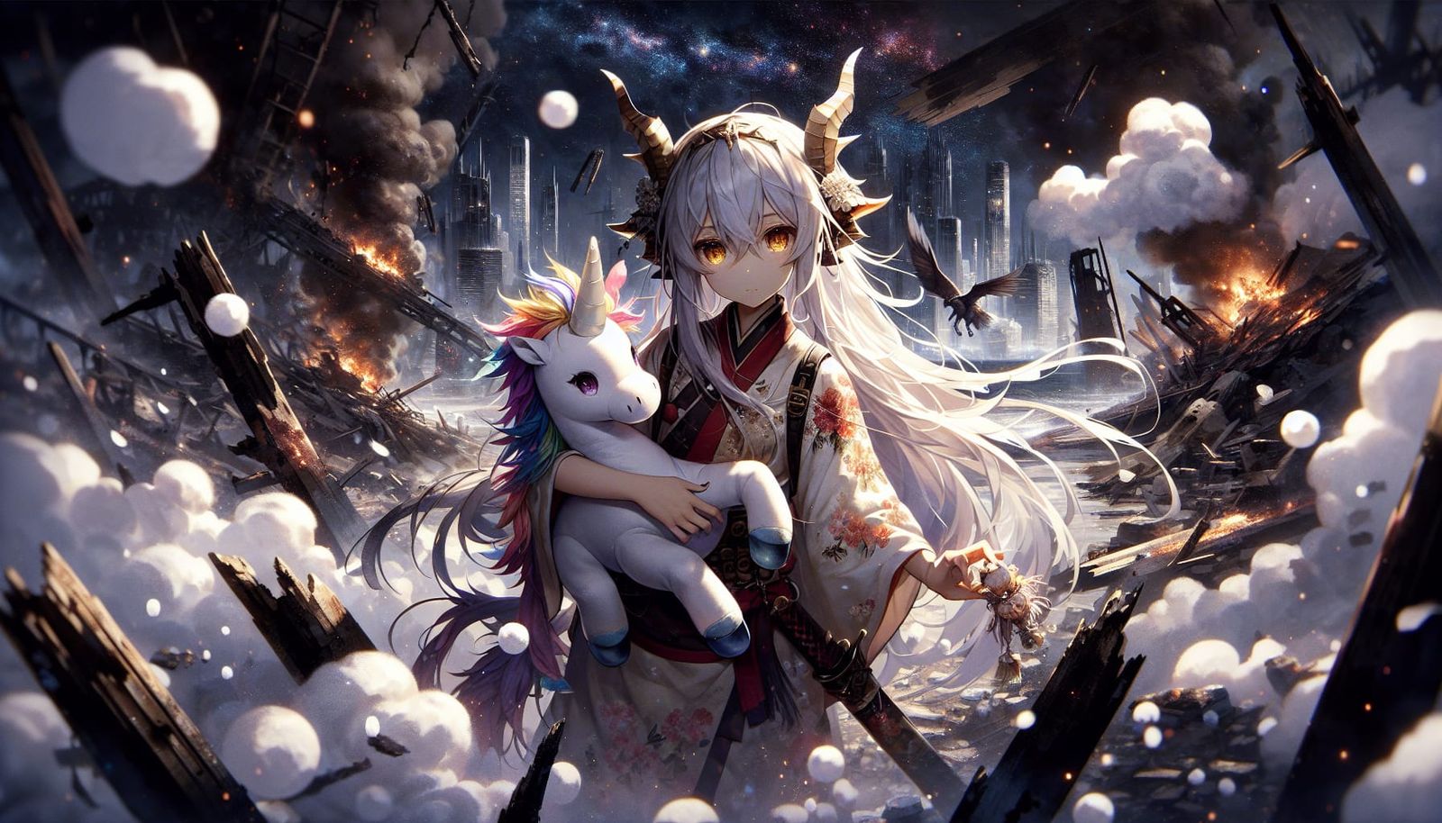 Anime Dragon Girl Amidst War's Ruin