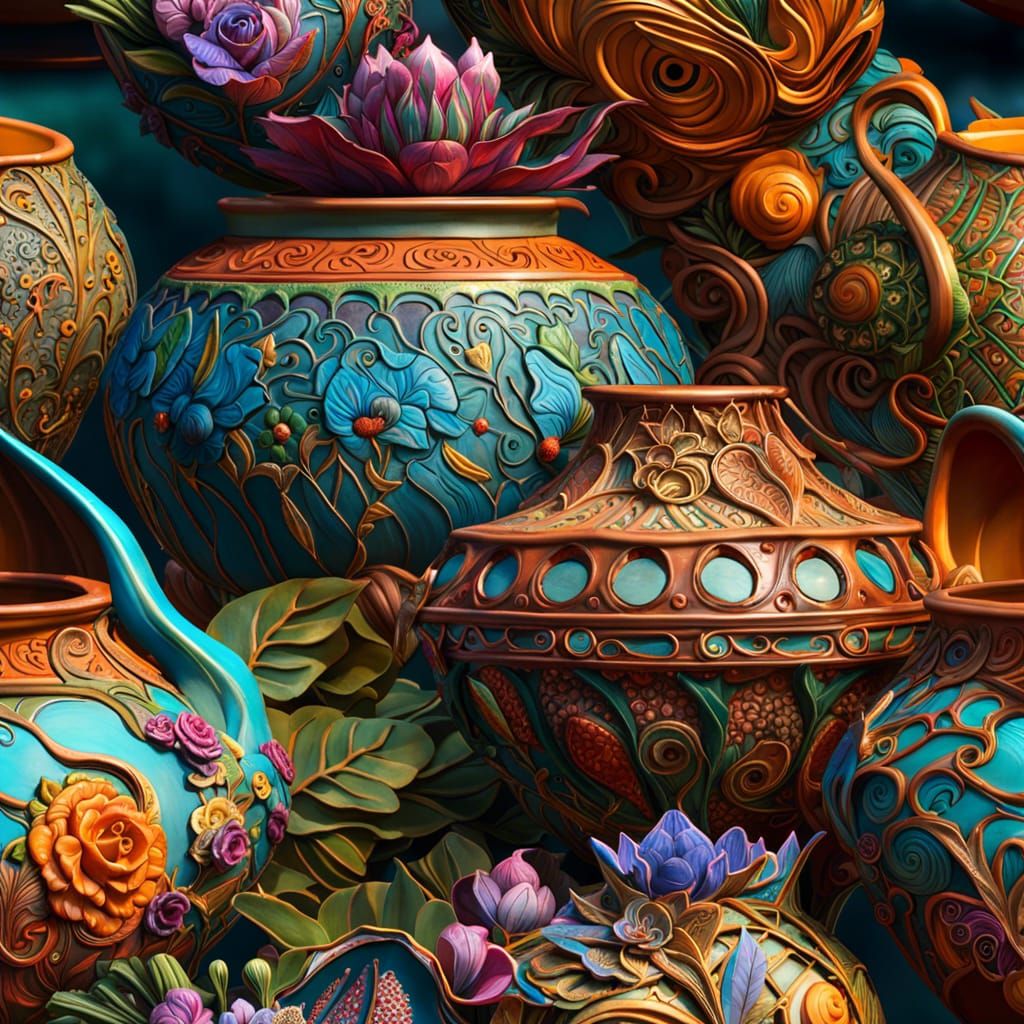 Enchanting Clay Pottery: Fantasycore Masterpiece in 8k