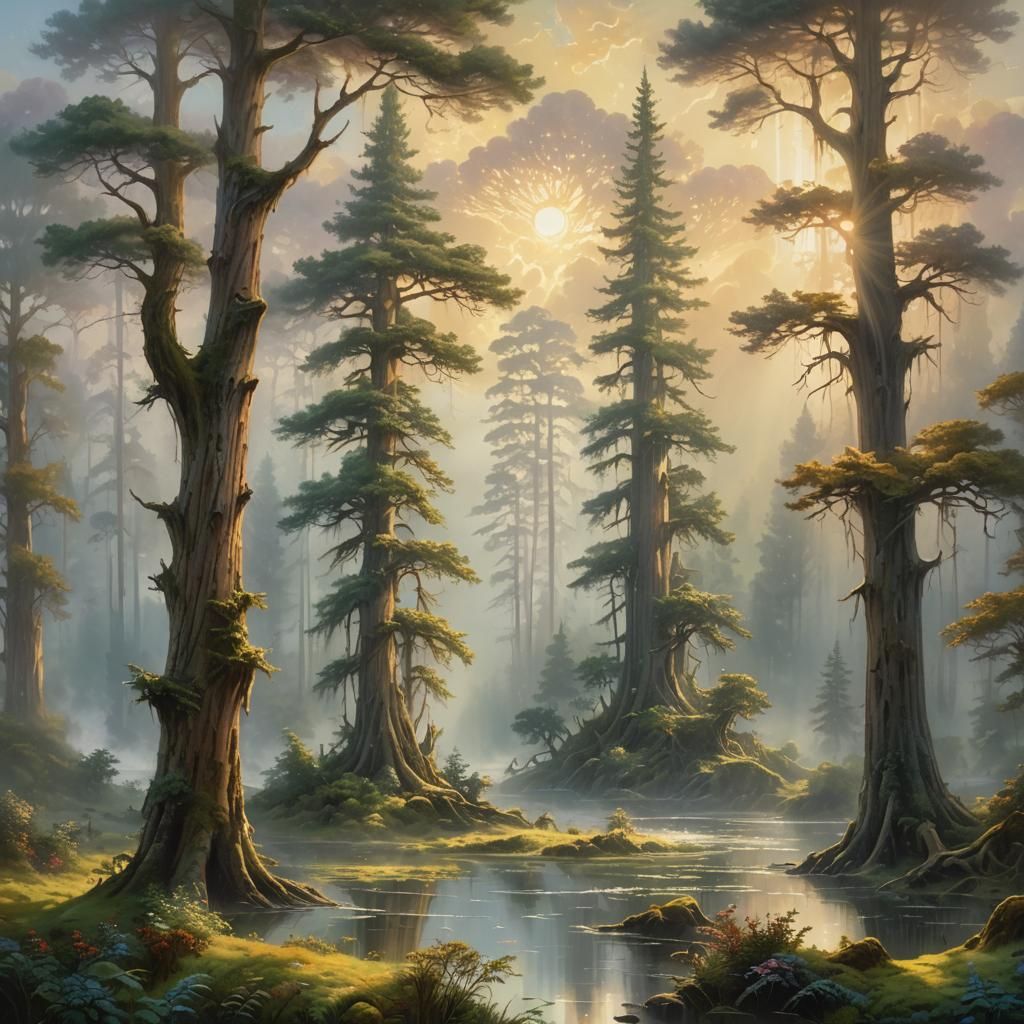 Ethereal Swampland Fantasy with Divine Sunshine