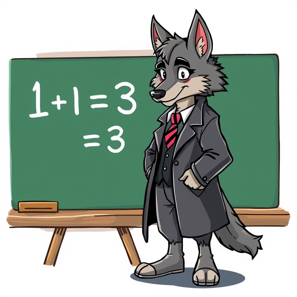 Cartoon Werewolf Professor Teaches Math