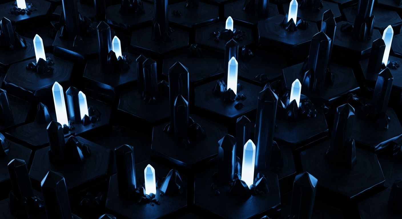 Geometric Obsidian Rockscape in Op Art Style