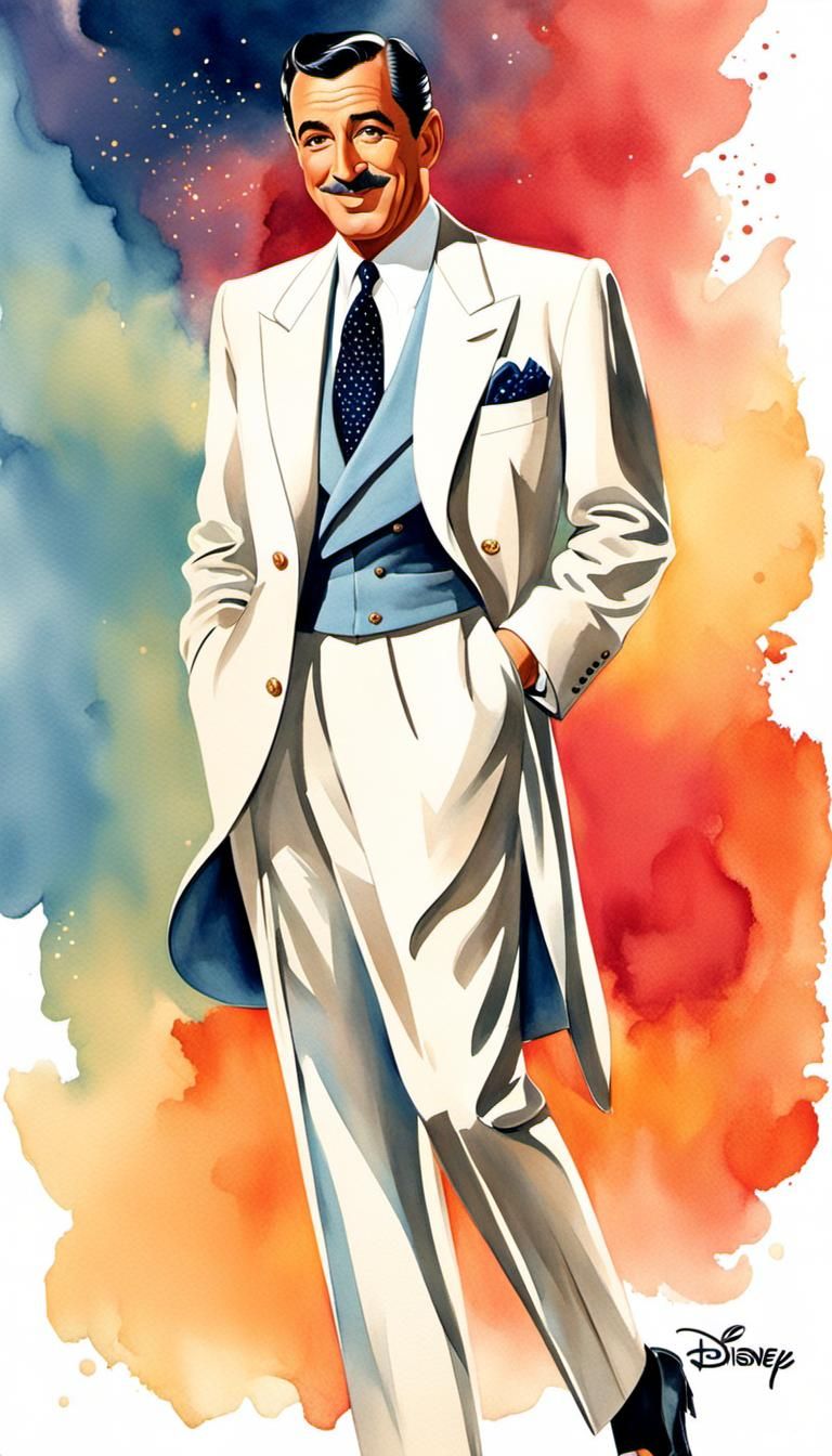 Walt Disney in Watercolor Style with Supernova Background