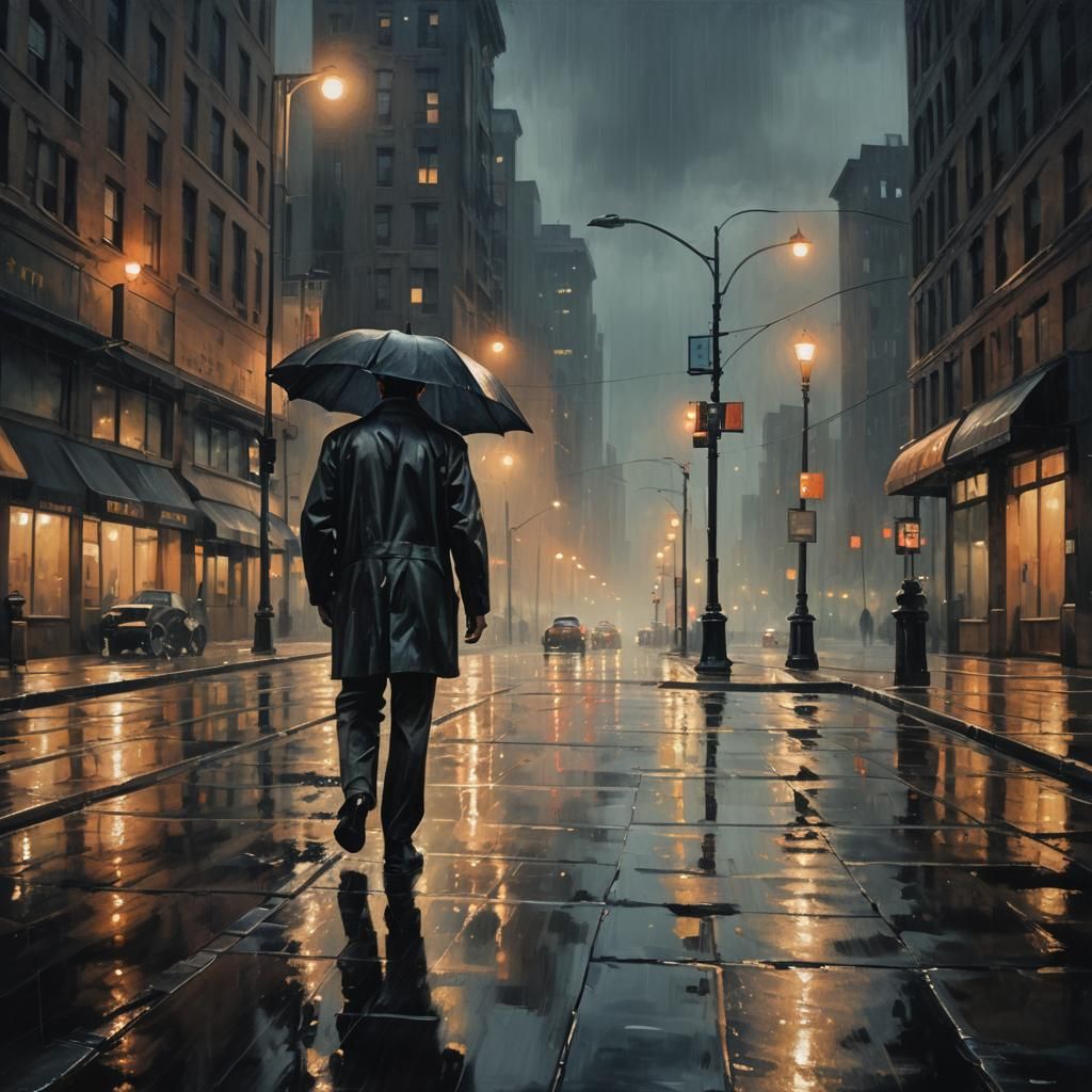 Lost Figure in Moody Film Noir Cityscape