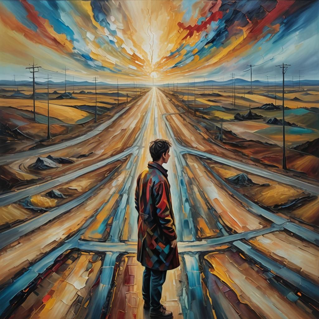 Lost Soul at the Crossroads: Surreal Oil Painting
