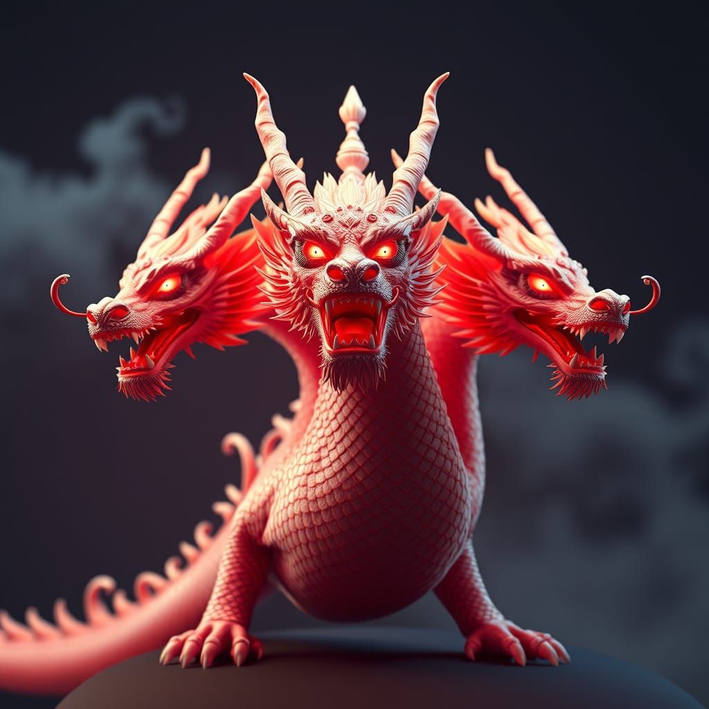 Three-Headed Dragon in Anime 3D Art