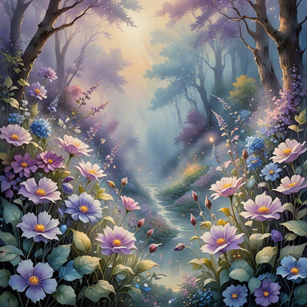 Whimsical Watercolor Blooms in Pastel Hues