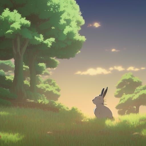 Anime Bunny in Studio Ghibli Style