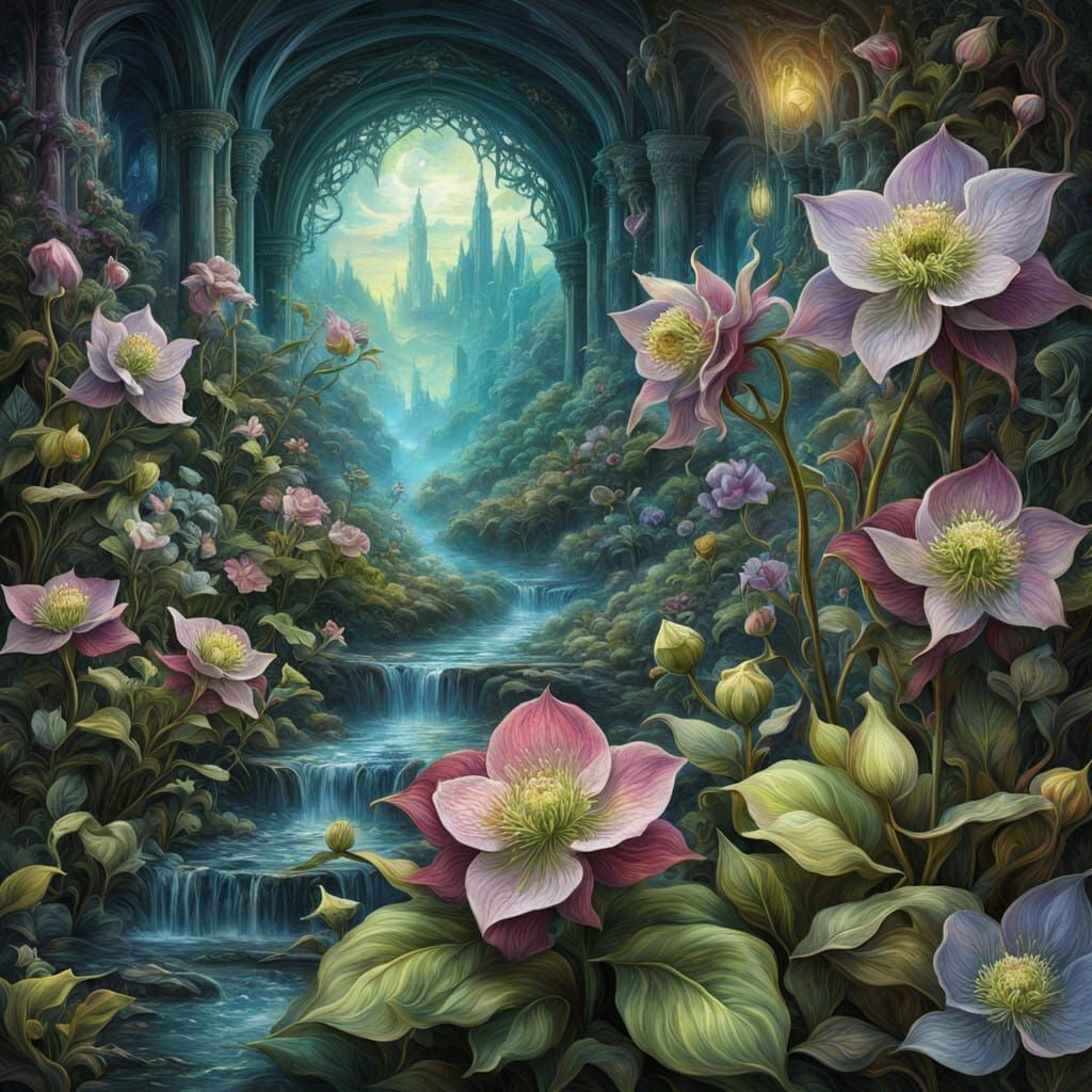 Fantastical Hellebore in Intricate Oil and Ink Details