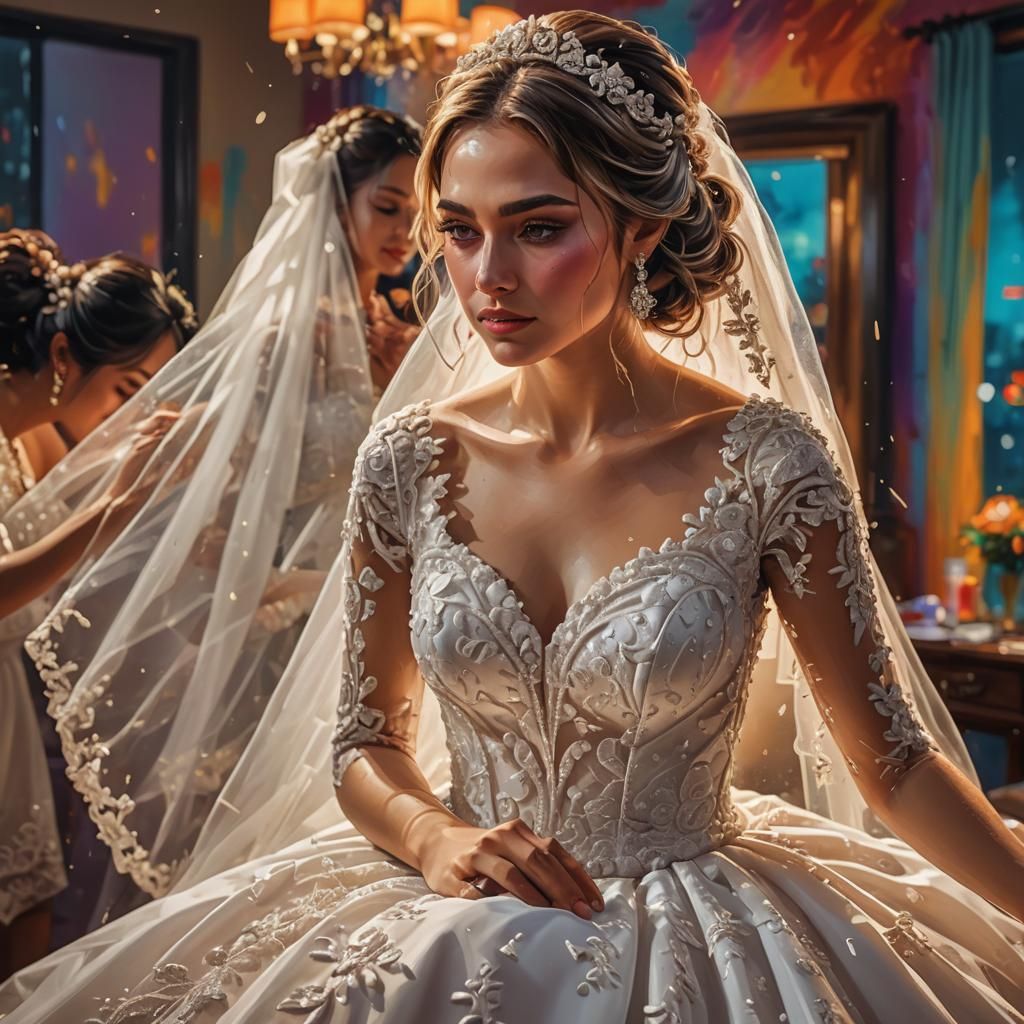 Hyperrealistic Bride Getting Ready for Wedding Night