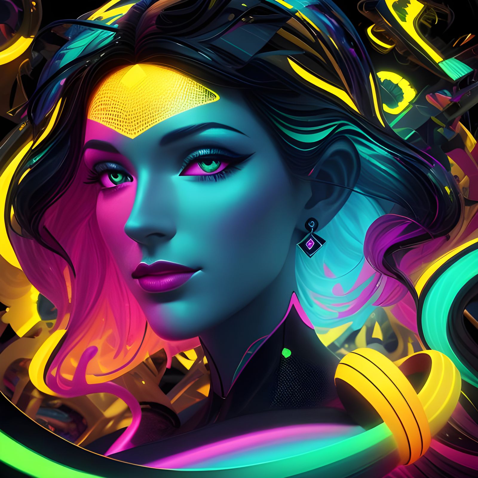 Art Deco Portrait of Marina in Neon Colors