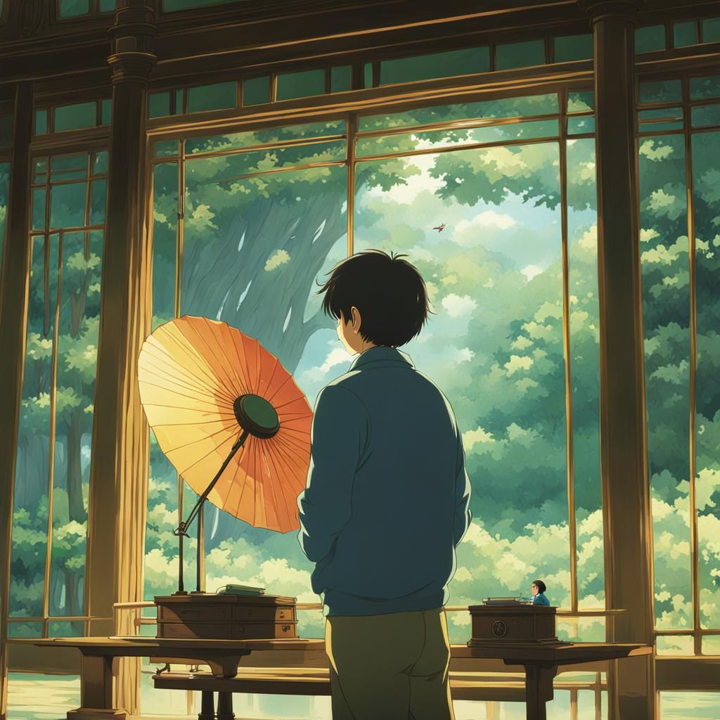 Fly and Man Reflection in Ghibli Anime Style