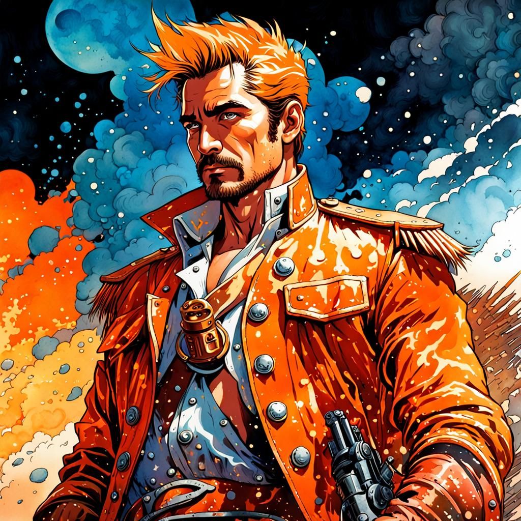 Fantasy Cannoneer Portrait in Watercolor Comic Style