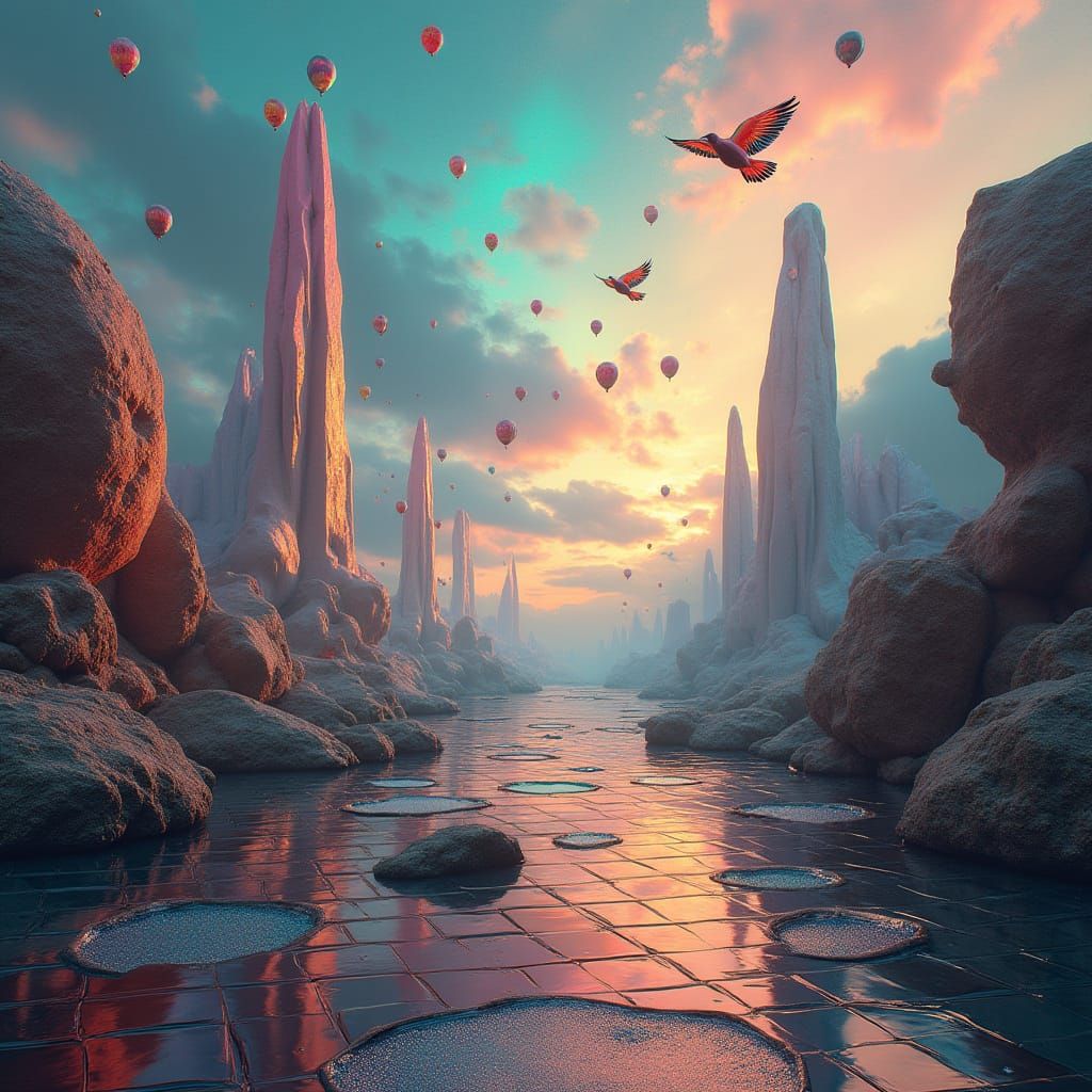 Mystical Dreamscape in Vibrant, Abstract Style