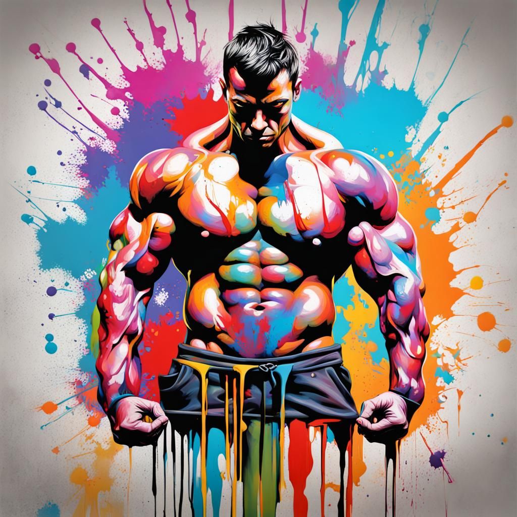 Bodybuilder in Graffiti Splash Art Style