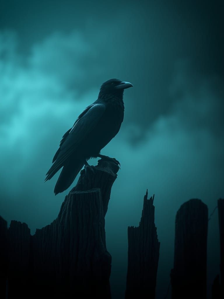 Raven in Fog, Noir-Inspired 3D Rendering