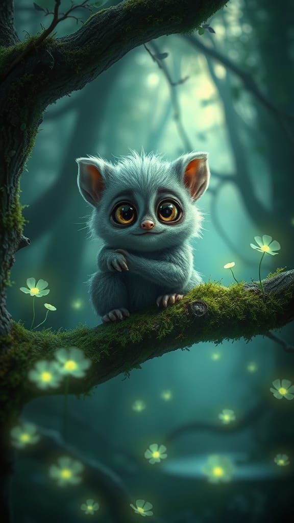 Cute Fluffy Creature in Enchanted Forest
