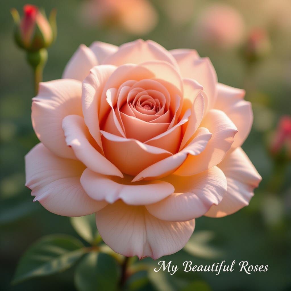 Full-Bloom Rose with Peach Center and Blush Petals