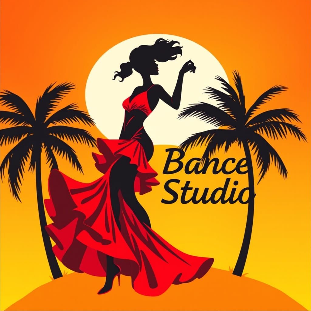Salsa Dancer Silhouette Sign in Vibrant Sunset Colors