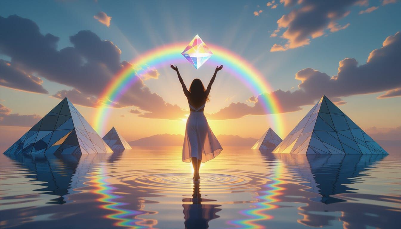 Prism Woman: Light Bending in a Mirrored Dreamscape